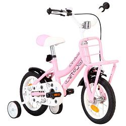 Foto van The living store kinderfiets wit en roze 12 inch - in hoogte verstelbaar - met zijwieltjes - terugtraprem en handrem