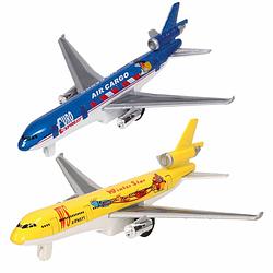 Foto van Speelgoed vliegtuigen setje van 2 stuks geel en blauw 19 cm - speelgoed vliegtuigen