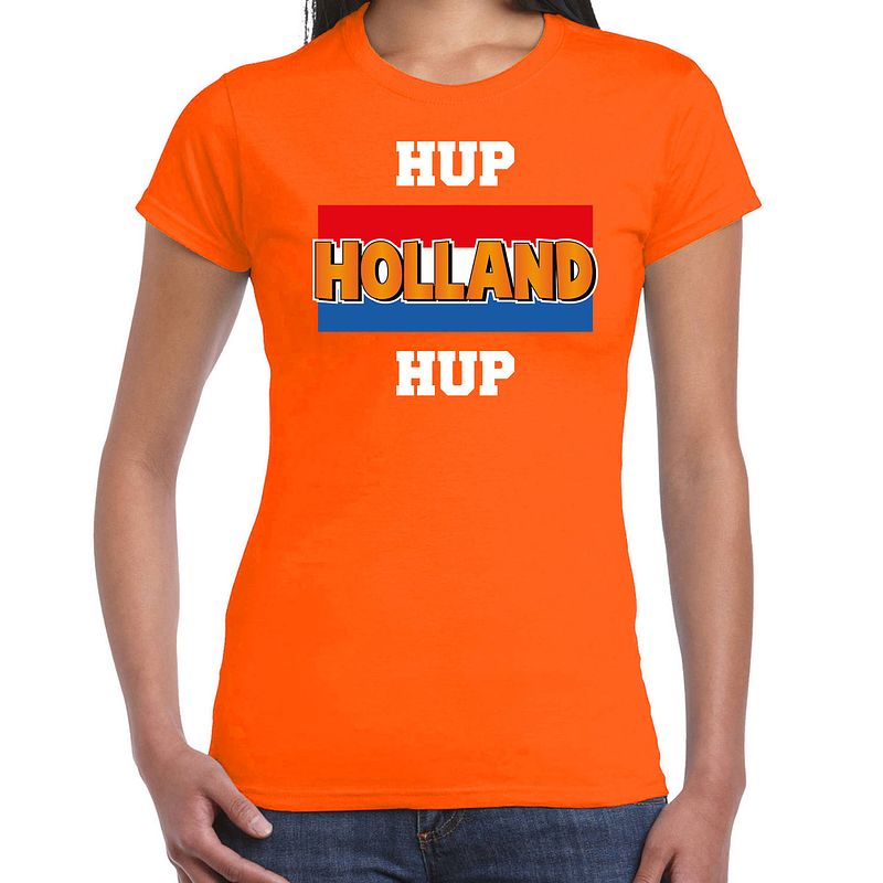 Foto van Oranje fan shirt / kleding holland hup holland hup ek/ wk voor dames m - feestshirts