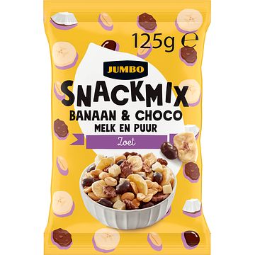 Foto van Jumbo snackmix banaan & choco melk en puur 125g