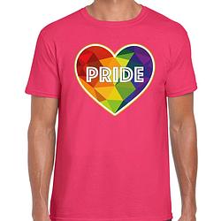 Foto van Bellatio decorations gay pride shirt - pride hartje - regenboog - heren - roze 2xl - feestshirts