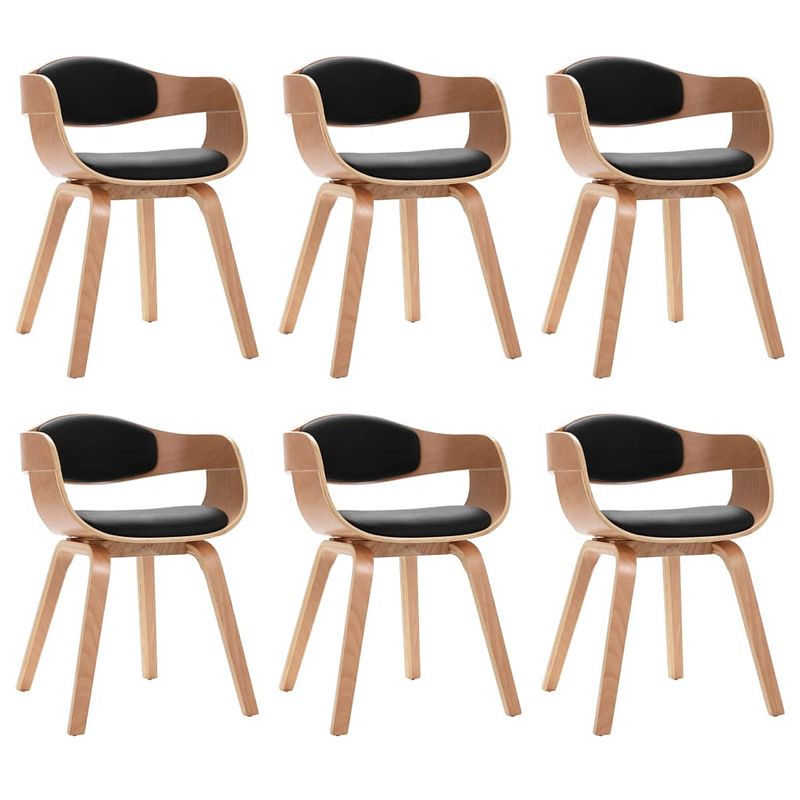 Foto van The living store eetstoelen - set van 6 - kunstleer - gebogen hout - zwart - 49 x 51.5 x 71.5 cm