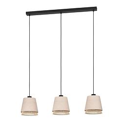 Foto van Eglo tabley hanglamp - e27 - 89 cm - natuur/bruin/zwart - textiel