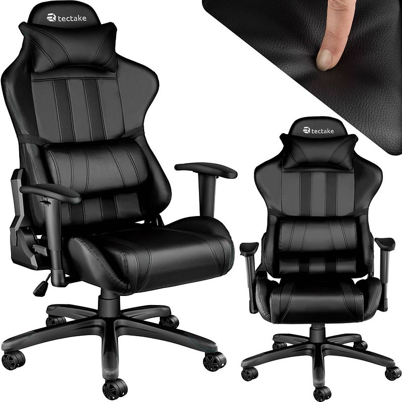 Foto van Tectake gaming chair bureaustoel - premium racing - zwart - kunstleer - verstelbaar