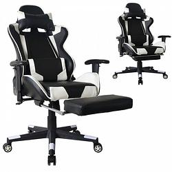 Foto van Gamestoel bureaustoel thomas - met voetsteun - racing stijl - ergonomisch verstelbaar - zwart wit