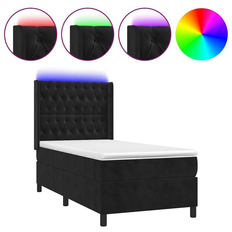 Foto van The living store boxspring bed - zwart fluweel - 100x200 - led-verlichting