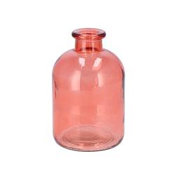 Foto van Dk design bloemenvaas fles model - helder gekleurd glas - koraal roze - d11 x h17 cm - vazen