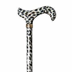 Foto van Classic canes verstelbare wandelstok - sneeuwluipaard print - aluminium - derby handvat - lengte 77 - 100 cm