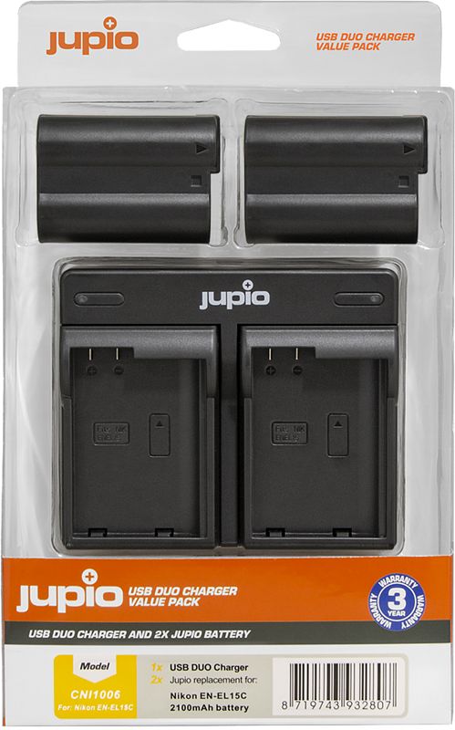 Foto van Jupio kit: battery en-el15c (2x) + usb dual charger