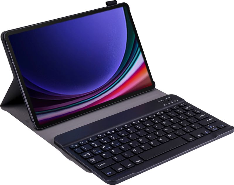 Foto van Just in case premium samsung galaxy tab s9 / tab s9 fe toetsenbord hoes qwerty zwart