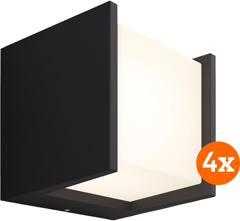 Foto van Philips hue fuzo white muurlamp zwart smal open 4-pack