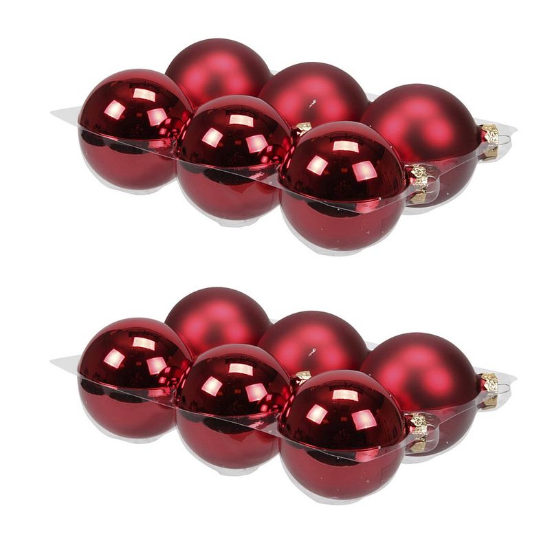 Foto van 12x stuks glazen kerstballen rood 8 cm mat/glans - kerstbal