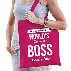 Foto van Worlds greatest boss bazin cadeau tas roze voor dames - feest boodschappentassen