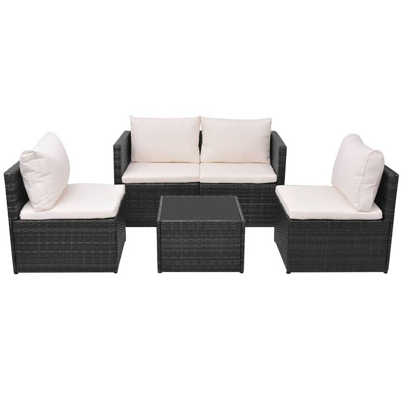 Foto van Vidaxl 5-delige loungeset met kussens poly rattan zwart