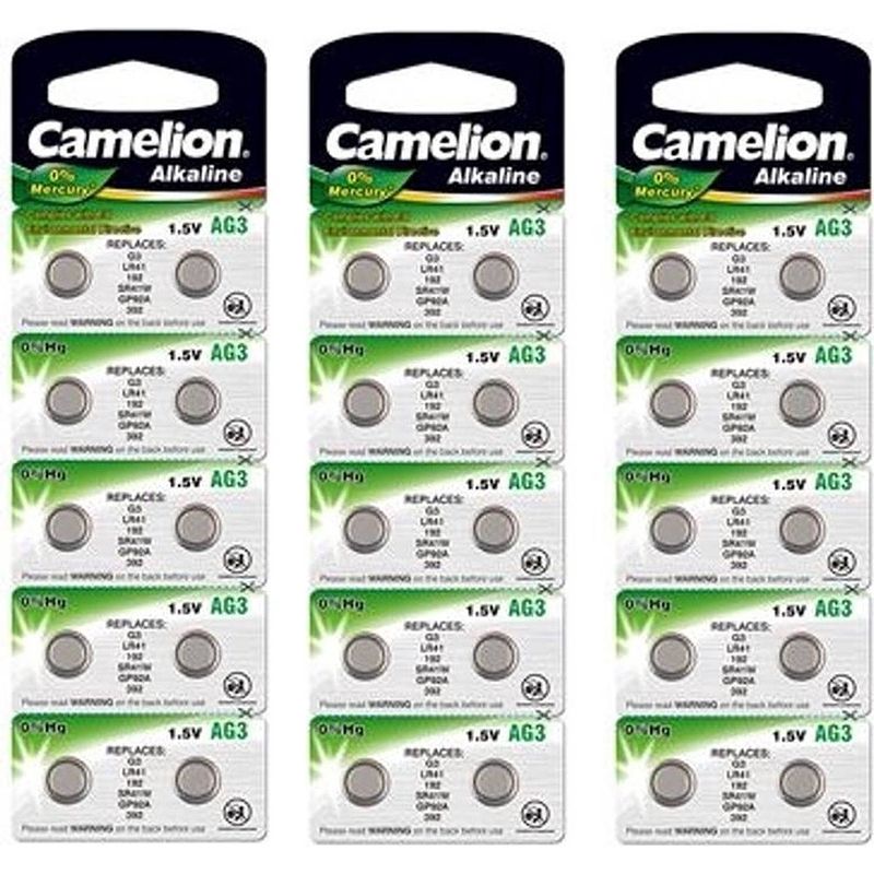 Foto van Camelion alkaline ag3 lr41 g3 sr41w 392 1.5v knoopcel batterij - 30 stuks (3 blisters a 10st)