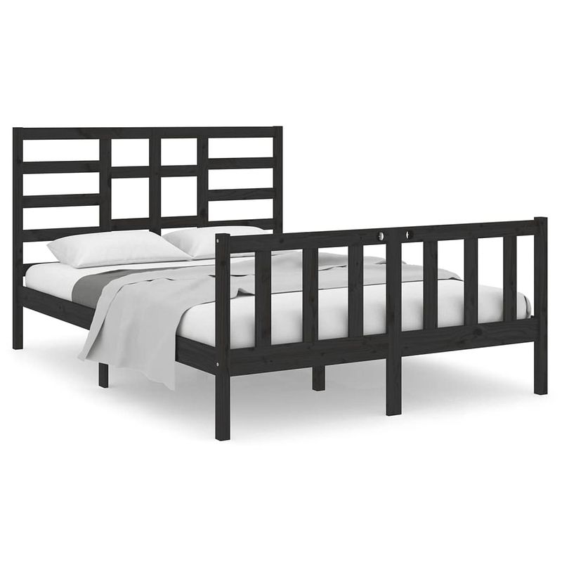 Foto van Vidaxl bedframe massief hout zwart 120x190 cm 4ft small double