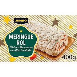 Foto van Jumbo meringue rol met aardbeiensaus en witte chocolade 400 g