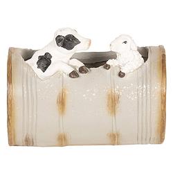 Foto van Clayre & eef beige decoratie koe en schaap in vat 20*13*16 cm 6pr2616