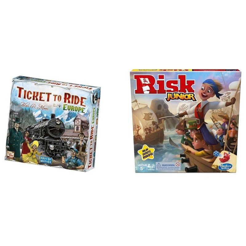 Foto van Spellenbundel - 2 stuks - ticket to ride europe (basisspel) & risk junior