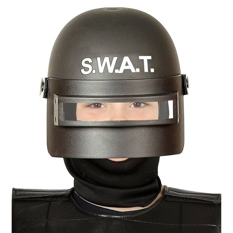Foto van S.w.a.t. politie verkleed helm zwart voor kinderen - verkleedhoofddeksels
