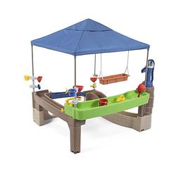 Foto van Step2 pump & splash shady oasis speelhuisje met waterspeelgoed kunststof patio voor kinderen met waterpomp, watertafel