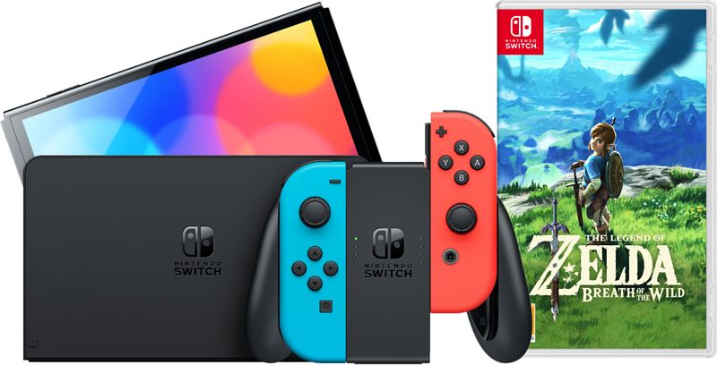 Foto van Nintendo switch oled rood/blauw + the legend of zelda: breath of the wild