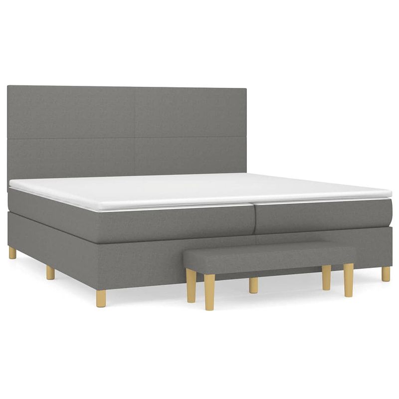 Foto van The living store boxspringbed - donkergrijs - 203 x 200 x 118/128 cm - met verstelbaar hoofdbord - pocketvering matras