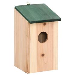 Foto van The living store vogelhuisjes - hout - set van 10 - 12 x 12 x 22 cm - groen dak
