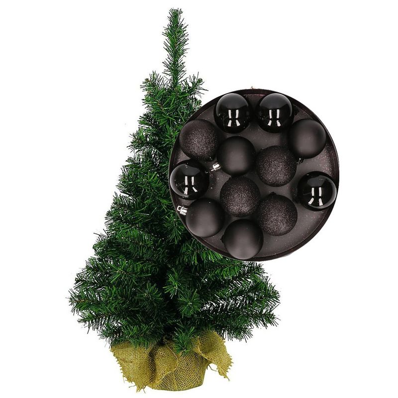 Foto van Mini kerstboom/kunst kerstboom h45 cm inclusief kerstballen zwart - kunstkerstboom