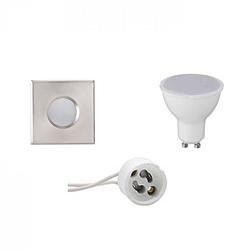 Foto van Led spot set - aigi - gu10 fitting - waterdicht ip65 - inbouw vierkant - mat chroom - 4w - helder/koud wit 6400k - 82mm