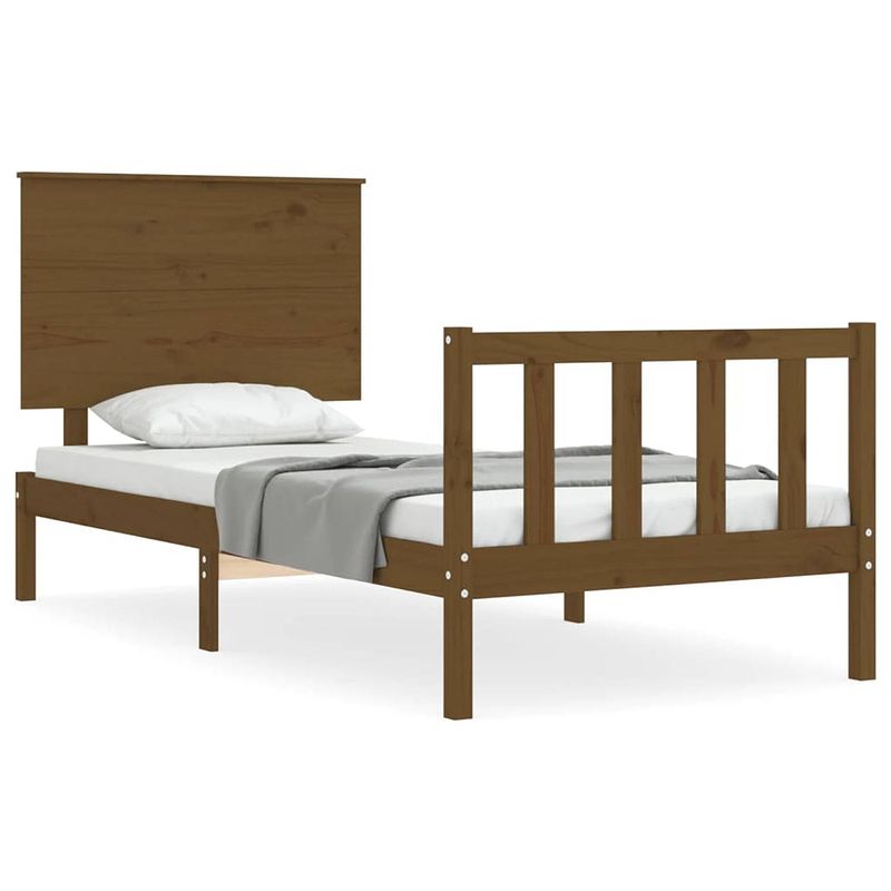 Foto van The living store bedframe - massief grenenhout - 195.5 x 80.5 x 82.5 cm - honingbruin