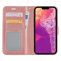 Foto van Basey iphone 13 hoesje bookcase kunstleer - iphone 13 hoes flip case book cover - rose goud