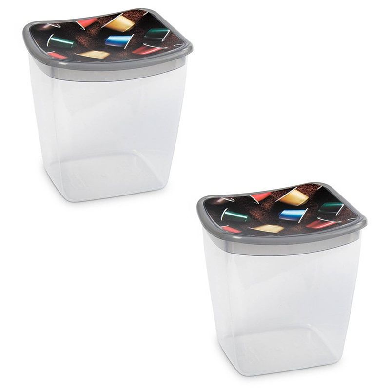 Foto van 2x koffiecups bewaarbakjes 1,1 liter transparant/grijs plastic - vershoudbakjes