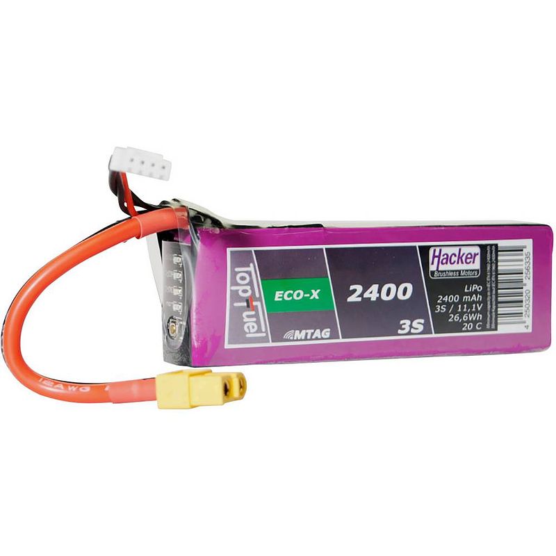 Foto van Hacker lipo accupack 11.1 v 2400 mah aantal cellen: 3 20 c softcase xt60