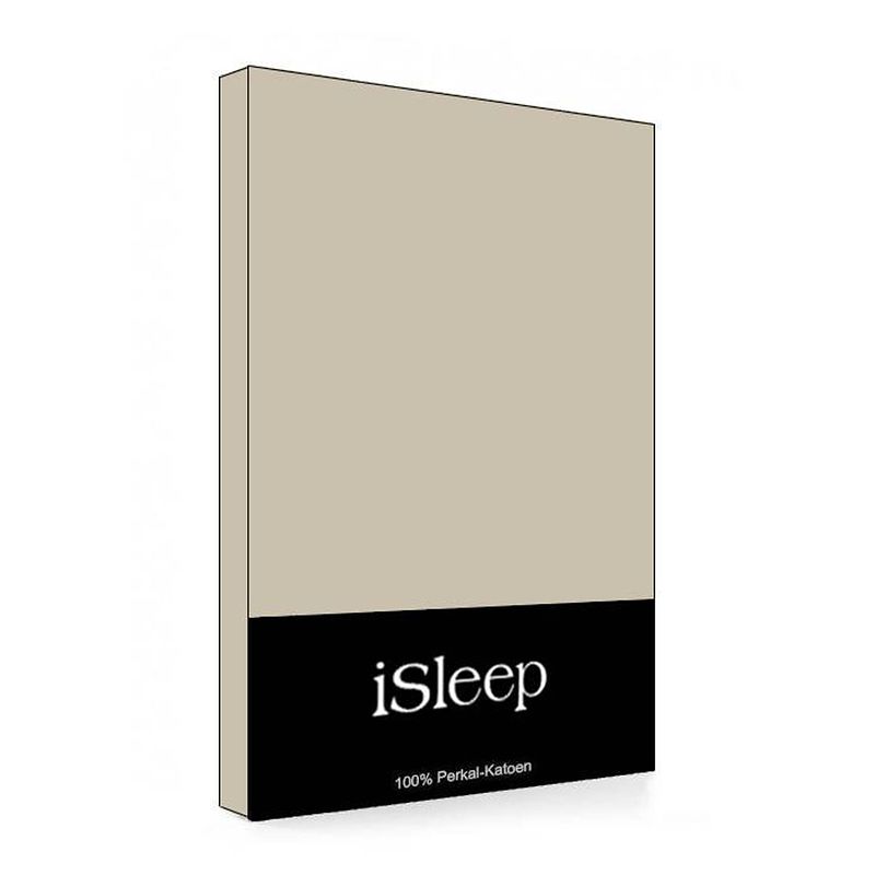 Foto van Isleep hoeslaken perkal katoen - medium beige - 180x200