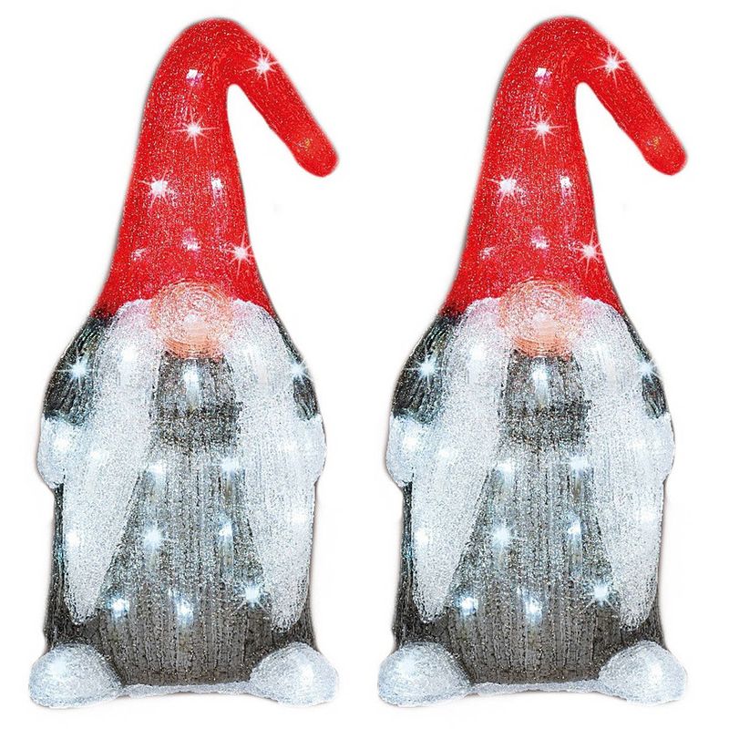 Foto van Set van 2x stuks kerstverlichting led figuren voor buiten gnome/dwerg 19 x 22 x 44 cm - kerstverlichting figuur