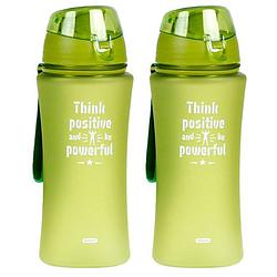 Foto van 2x sport bidon drinkfles/waterfles think positive print groen 480 ml - drinkflessen