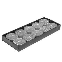 Foto van Gerim waxinelichtjes kaarsjes- 10x - zilver glitters 3,5 cm - waxinelichtjes