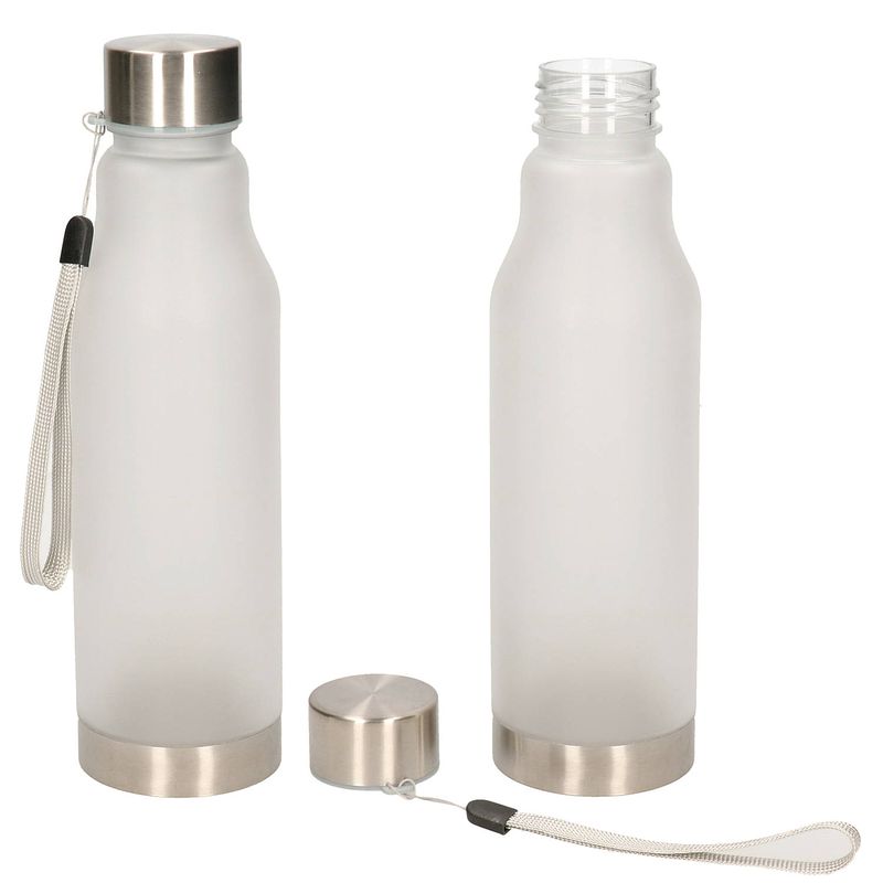 Foto van Waterfles/drinkfles/sportfles - 2x - transparant - kunststof/rvs - 600 ml - drinkflessen