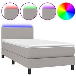 Foto van The living store boxspring - lichtgrijs - 193 x 90 x 78/88 cm - verstelbaar hoofdbord - kleurrijke led-verlichting -