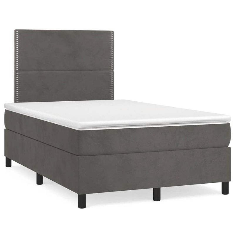 Foto van The living store boxspringbed - donkergrijs - 203 x 120 x 118/128 cm - zacht fluweel - praktisch hoofdbord -