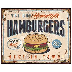 Foto van Clayre & eef tekstbord 25x20 cm beige ijzer hamburger food wandbord spreuk wandplaat beige wandbord spreuk