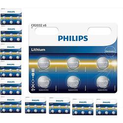 Foto van 60 stuks (10 blisters a 6st) - 6-pack philips cr2032 3v lithium knoopcelbatterij