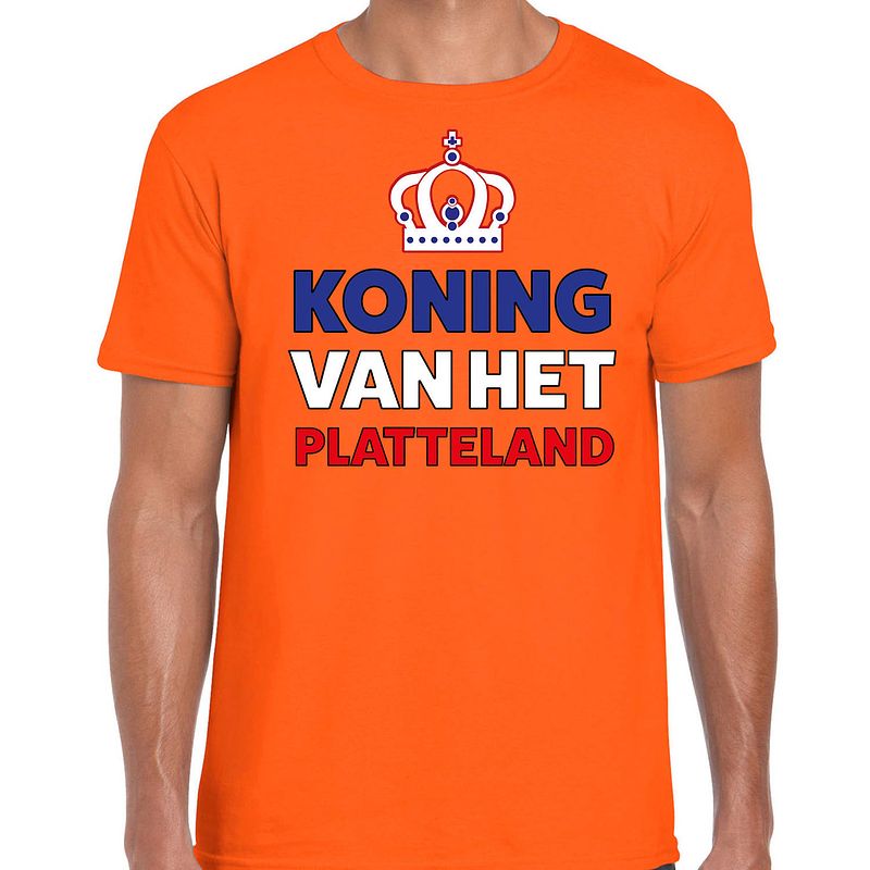 Foto van Oranje koningsdag t-shirt - koning van het platteland - voor heren l - feestshirts