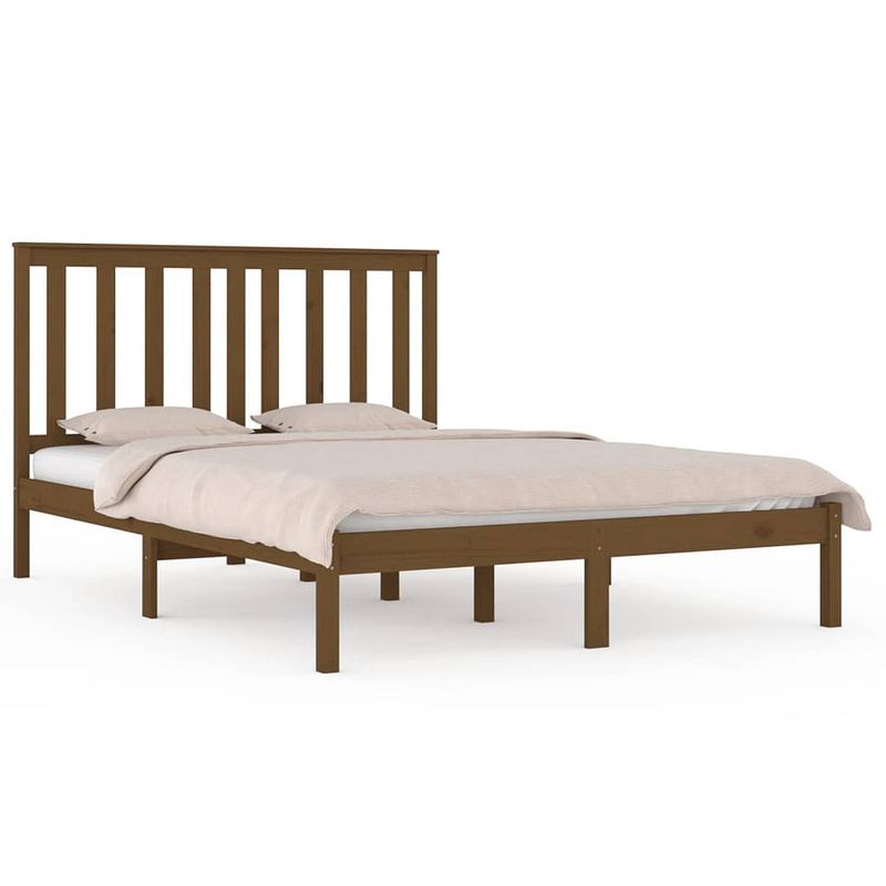 Foto van Infiori bedframe massief grenenhout honingbruin 135x190 cm 4ft6 double