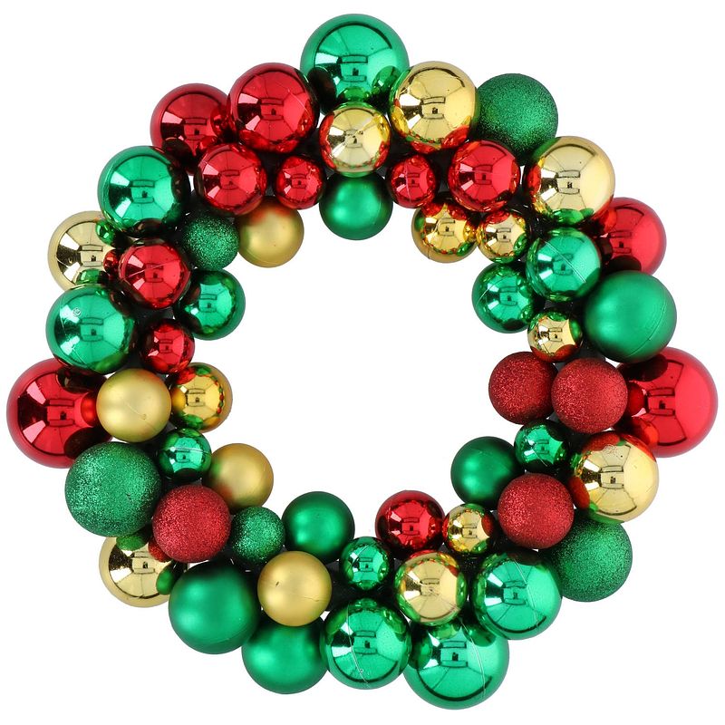 Foto van Christmas gifts kerstkrans - ø 36 cm - 55 ballen - groen-rood-goud - pvc