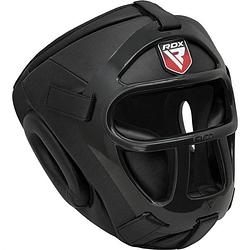 Foto van Rdx sports t1 hoofdbeschermer met verwijderbare gezichtskooi - extra large - kleur: zwart - kunstleer