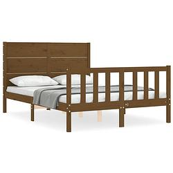 Foto van The living store bedframe massief grenenhout - honingbruin - 195.5 x 125.5 x 100 cm - multiplex lattenbodem