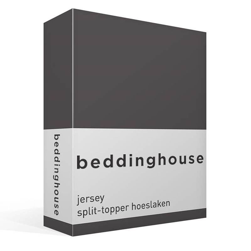 Foto van Beddinghouse jersey split-topper hoeslaken - 100% gebreide jersey katoen - lits-jumeaux (200x200/220 cm) - anthracite