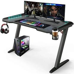 Foto van Avalo gaming bureau - 120x60x73 cm - game desk met led verlichting - tafel - zwart